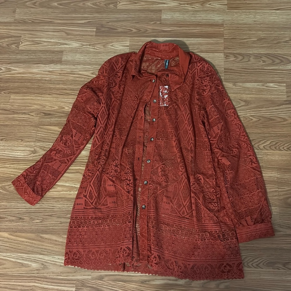 Anthropologie lace button up beach coverup NWT